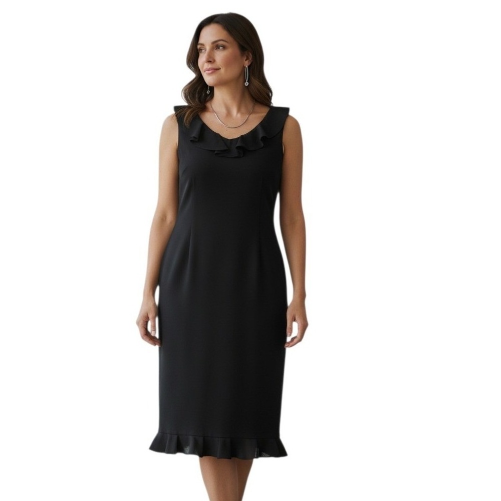 Mary McFadden Collection Linen‎ Womens size 16W Ruffle Neck Classic Sheath Dress